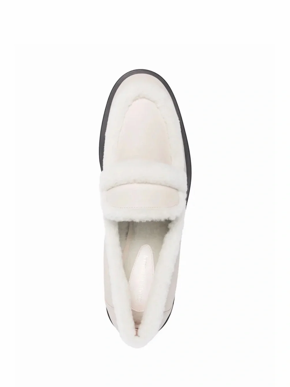 Stuart Weitzman Cream White Shearling-Trim Loafer